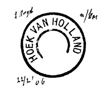 HOEK VAN HOLLAND Provincie Zuid-Holland Dienstorder No 52 van 1 februari 1906: Het hulppostkantoor te Hoek van Holland wordt, met ingang van 1 Maart 1906, opgeheven.