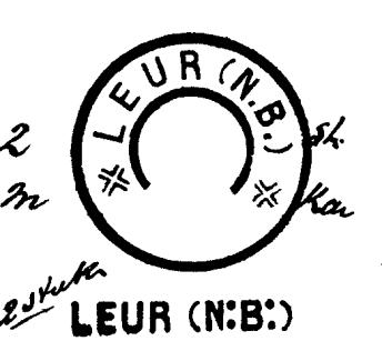 LEUR (N.B.) Provincie Noord-Brabant Dienstorder No 423 van 11 september 1903: Het hulpkantoor te Leur (N.Br.) wordt, met ingang van 1 October 1903, opgeheven en vervangen door een postkantoor.