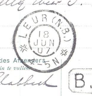 Eerder, op 10 april 1897, ontving het hulppostkantoor Leur een grootrondstempel (zie aldaar). Daarin ontbrak echter de provincieaanduiding (N.B.). Afdrukken van dit stempel met 18-uur karakters zijn, voor zover bekend, niet gevonden.