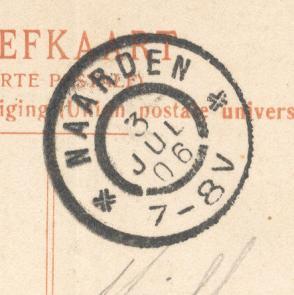 NAARDEN Provincie Noord-Holland GRPK 0189 1897-08-18 Op 18 augustus 1897 werd een grootrondstempel met karakters verstrekt.