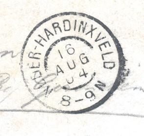 NEDER-HARDINXVELD Provincie Zuid-Holland GRPK 0190 1900-02-03 Op 3 februari 1900 werd een grootrondstempel met karakters verstrekt.
