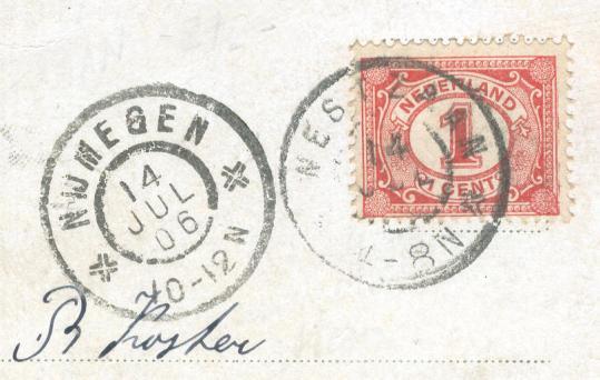 De laatste drie grootrondstempels voor het postkantoor Nijmegen werden verstrekt op 25 maart 1905.