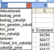 * Het afdrukbereik wordt door Excel zelf bepaald. Door op het pijltje naast het naamvak te klikken zie je eveneens de toegekende namen.