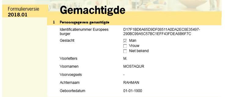 3.1.6 Papieren formulier Als de aanvrager/melder of de gemachtigde een Europese burger is, dan is dit zichtbaar op een aanvraag PDF, de Ingediende aanvraag/melding PDF en de Publiceerbare