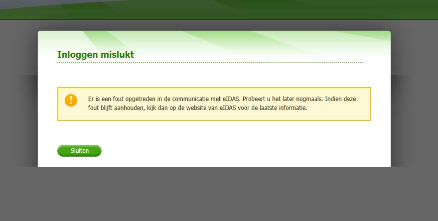 Figuur 28 Inloggen mislukt Als de gebruiker het inloggen met eidas zelf annuleert, dan wordt er