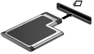 2. Plaats de kaart voorzichtig in het ExpressCard-slot en druk de kaart aan tot deze stevig op zijn plaats zit. Wanneer het apparaat is gedetecteerd, geeft de computer dit aan met een geluidssignaal.