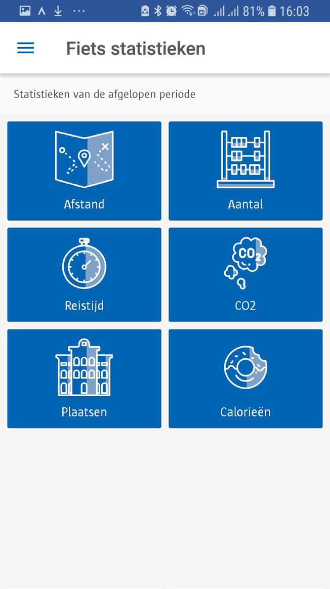9. Statistieken De app houdt statistieken bij over uw fietsritten.
