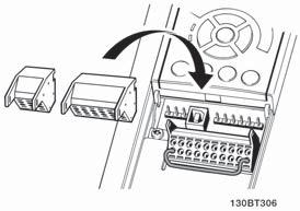 VLT HVAC Drive Design Guide 5. Installeren 5.2.9. Stuurklemmen Tekeningverwijzingen: 1. 10-polige stekker voor digitale I/O. 2. 3-polige stekker voor RS 485-bus. 3. 6-polige stekker voor analoge I/O.