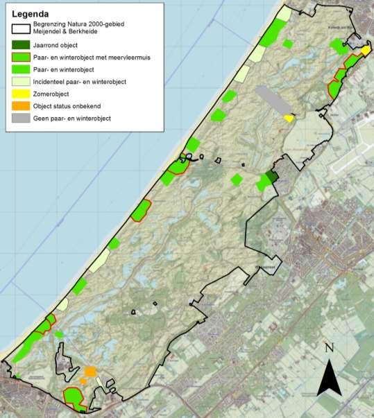 Afbeelding 7.1: (potentiele) winterobjecten voor (meer)vleermuizen binnen de begrenzing van het Natura 2000-gebied Meijendel & Berkheide.