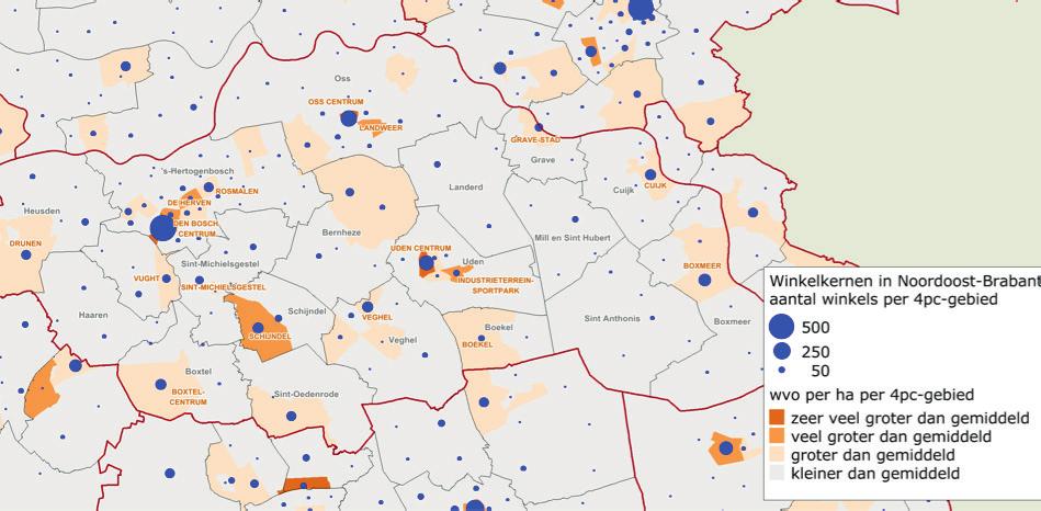 Winkels en vrijetijdsvoorzieningen in Noordoost-Brabant Duidelijke voorzieningenstructuur Noordoost-Brabant telde in 2016 4.700 winkels en ruim 1.800 horecagelegenheden (Locatus).