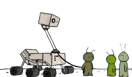 De robot zitten vol camera s. Rover verkent de omgeving ermee.