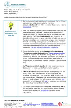 3.5. Interne documenten voor vrijwilligers Alzheimer Liga Vlaanderen biedt haar vrijwilligers via intranet een aantal documenten aan die zij kunnen downloaden zoals documenten Alzheimer Phone