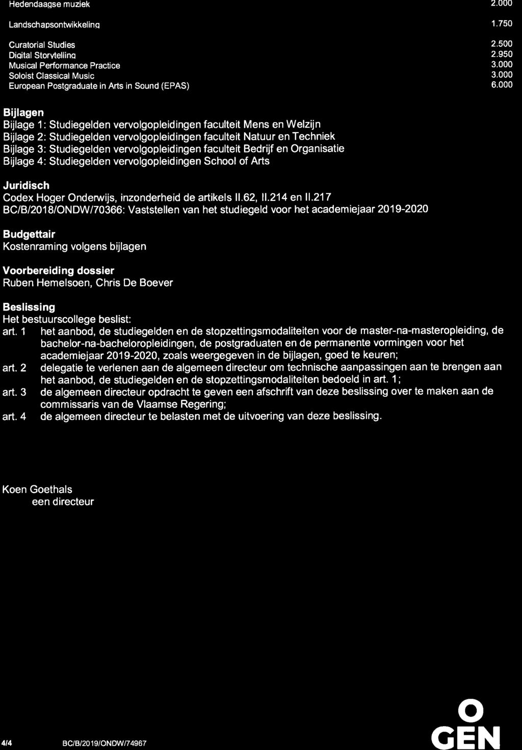 Hedendaaqse muziek 2.000 Landschaosontwikkelinq 1.750 Curatorial Studies 2.500 Diqital Storvtellinq 2.950 Musical Performance Practice 3.000 Soloist Classical Music 3.