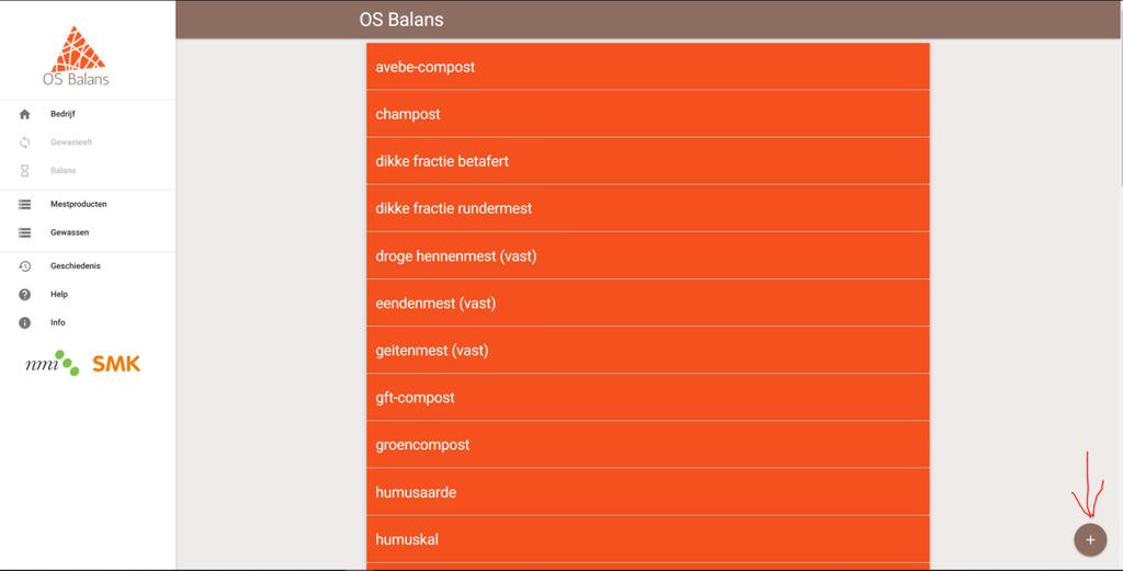 2 U ziet dan een lijst met en producten die aanwezig zijn in de OS Balans.