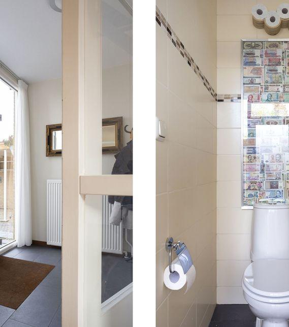 Door de woning heen: In de ruime hal bevindt zich het moderne toilet met fonteintje, de meterkast en de kast met de jonge c.v.-ketel. Vanuit de hal kom je in de woonkamer.