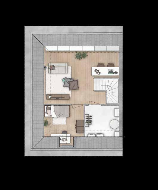 52 m 2 Vier slaapkamers op 1 e verdieping van ca. 14, 12, 11 en 8 m 2 Eén slaapkamer op zolder met dakkapel van ca.