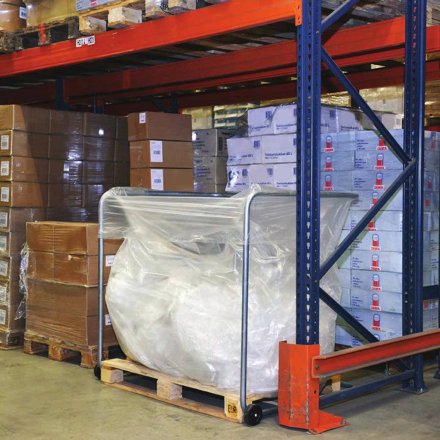 10 1400 l pallethouder De pallethouder 1400 liter in combinatie met onze Knapzak 1400 liter is ideaal voor distributiecentra, magazijnen, fabrieken en milieustraten waar folie en EPS vrijkomen.