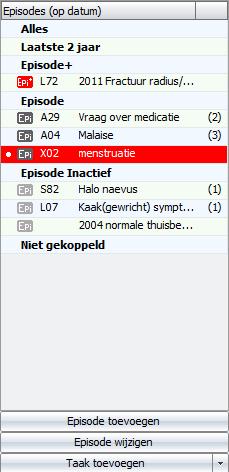 Mocht u de episode die aan het voorschrift is gekoppeld willen wijzigen dan kunt u dit in de episodeboom op het voorschrijfscherm