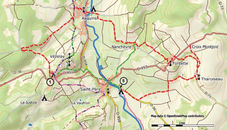 Tour de Vézelay - Noord ( Cure ) - 21 km Dit deel wordt beschreven vanaf de camping van Saint-Père en gaat naar Vézelay (Porte du Barle).