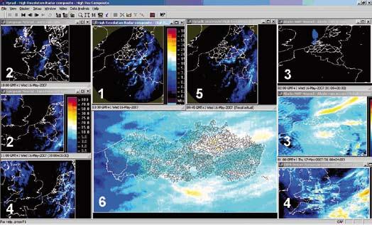 Figuur 3: Grafische weergave van neerslagradarbeelden en neerslagvoorspellingen.