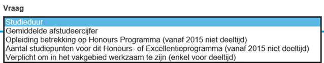 Tabblad: Resultaten per vraag Via dit tabblad kunt u de resultaten van alle vragen uit de HBO-Monitor individueel bekijken.