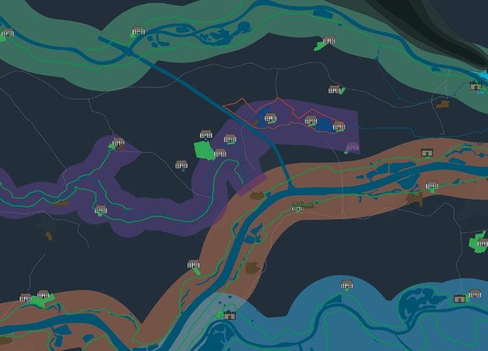 In het westelijk deel is de Linge begroeid met veel nevenontwikkelingen die het geheel tot een ruimtelijk identiteitsvol landschap maken.