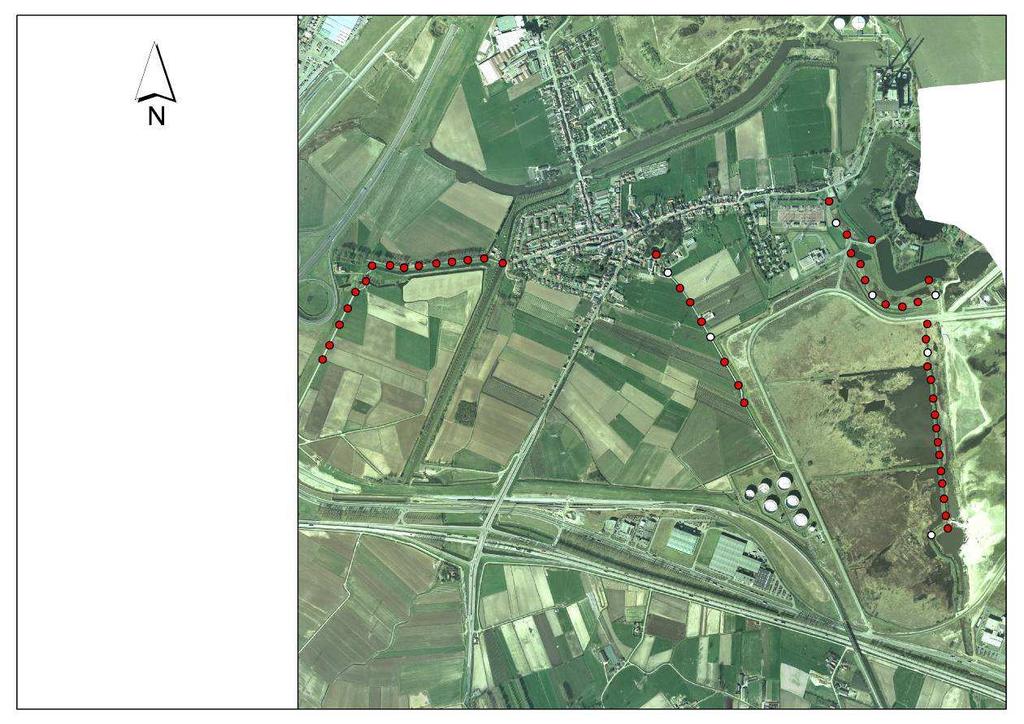 figuur 2a: waarnemingen van Gewone dwergvleermuis. Rood: observatiepunten met Gewone dwergvleermuis, wit: overige observatiepunten.