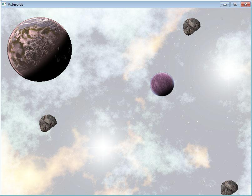 3. In deze opgave gaan we een eenvoudige gamewereld bestaande uit planeten en rondvliegende asteroïden bouwen.