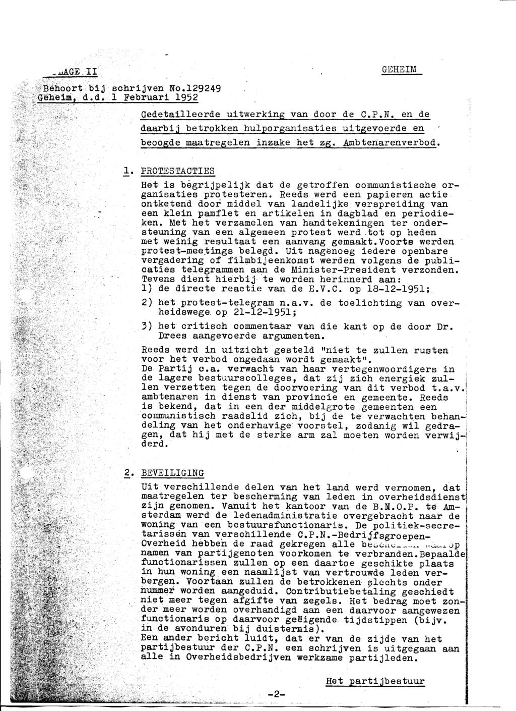 II Behoort bij schrijven No. 129249 Geheim, d. d. l Februari 1952 Gedetailleerde uitwerking van door de C.P.