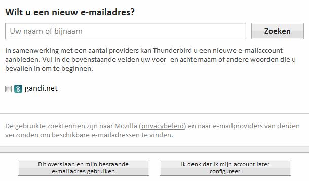 E-mailaccount instellen 1. Open de applicatie van Mozilla Thunderbird. U krijgt na het opstarten de onderstaande opties te zien. Klik hier onder Nieuwe account aanmaken op E-mail. 2.