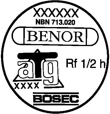 Het BENOR/ATG-merk heeft de vorm van een dun zelfklevend plaatje (diameter: 22 mm) volgens onderstaand model: De labels zijn genummerd en worden uitsluitend door ANPI- BOSEC aan de fabrikant geleverd.