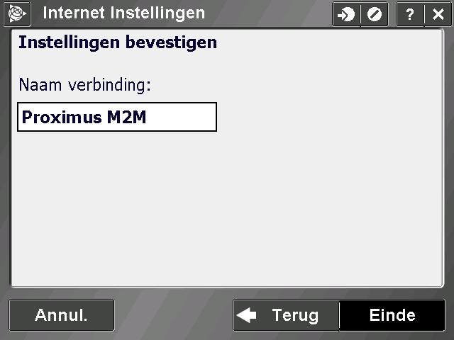 7) Geef een naam in voor de verbinding. Deze is vrij te kiezen. 8) Selecteer de nieuwe internetverbinding en klik op Verbind Op het scherm verschijnt een popup connecting to GPRS.