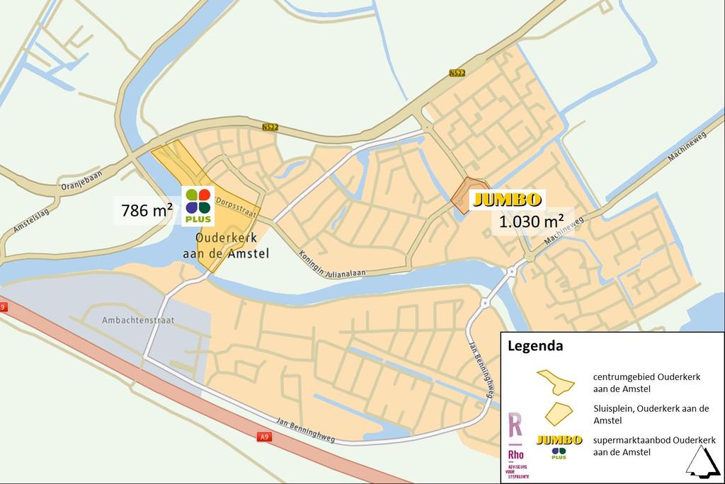 5. Analyse winkelstructuur Ouderkerk aan de Amstel Ouderkerk aan de Amstel kent twee supermarkten, Jumbo (Sluisplein) en Plus (centrum).