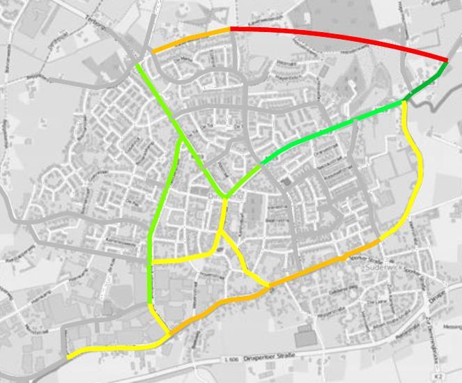 Figuur 3.2 schematische weergave noord- en zuidvariant rondweg Dinxperlo Door variant Noord ontstaat er een verschuiving van het verkeer.