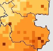 Figuur 3.3 Depositie potentieel zuur in provincie Overijssel (bron: www.mnp.nl) Bovenstaande figuur (3.3) geeft de depositie van potentieel zuur per jaar weer (mol/ha/jaar in 2006) weer.