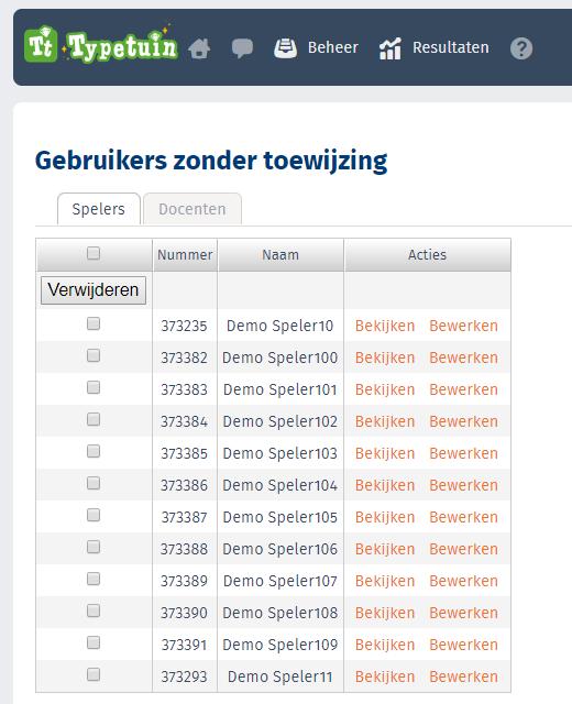 4. Gebruikers verwijderen Beheer - gebruikers verwijderen Beheer - gebruikers verwijderen zonder cursusgroep Gebruikers verwijderen: Hiermee worden de gegevens volledig verwijderd uit de Typetuin.