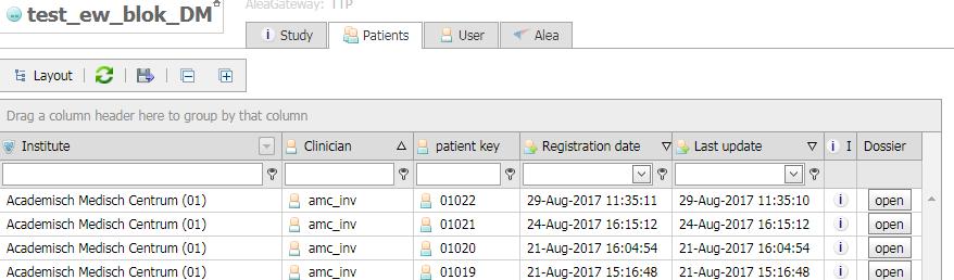 Klik op Close registrationform om terug te keren naar de pagina met het overzicht van de gerandomiseerde patiënten.