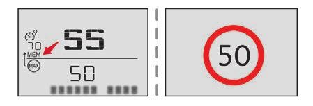 Rijden 3. Weergave van de snelheidslimiet. 4. Opslaan van de snelheid. 5. Actuele rijsnelheid. 6. Actuele ingestelde snelheid. De ingestelde snelheid moet minimaal 30 km/h bedragen.