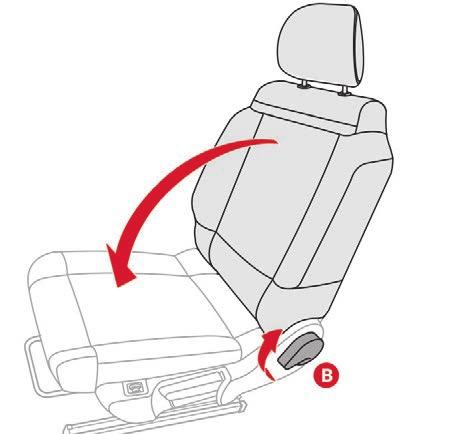 Ergonomie en comfort Hoogte (alleen bestuurdersstoel) Hoek rugleuning passagiersstoel Tafelstand rugleuning passagiersstoel F Draai aan knop B of trek aan B om de rugleuning te verstellen.