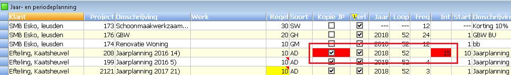 Ook wordt er gecontroleerd op projectdetails met Kopie jaarplanning o.b.v. Interval. Dit gaat namelijk niet samen.