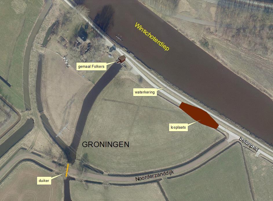 5. Bijzondere voorschriften 5.1. Plaats a. De werken worden uitgevoerd op en achter de waterkering van het Winschoterdiep, ter hoogte van de Noorderzanddijk te Groningen. b.