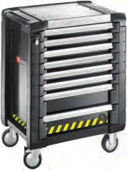 SAFETY LOCK SYSTEM, een systeem dat het gelijktijdig openen van meerdere laden verhindert: - niet meer dan 1 lade tegelijk. - voorkomt het omkantelen van de gereedschapswagen.