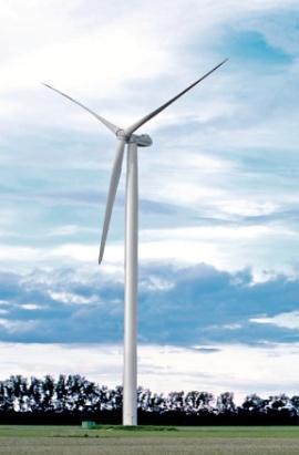 1.3 Nordex N90/2500 De Nordex N90 heeft een rotordiameter van 90 m met drie rotorbladen LM 43.8P. Het nominale elektrische vermogen is 2,5 MW.