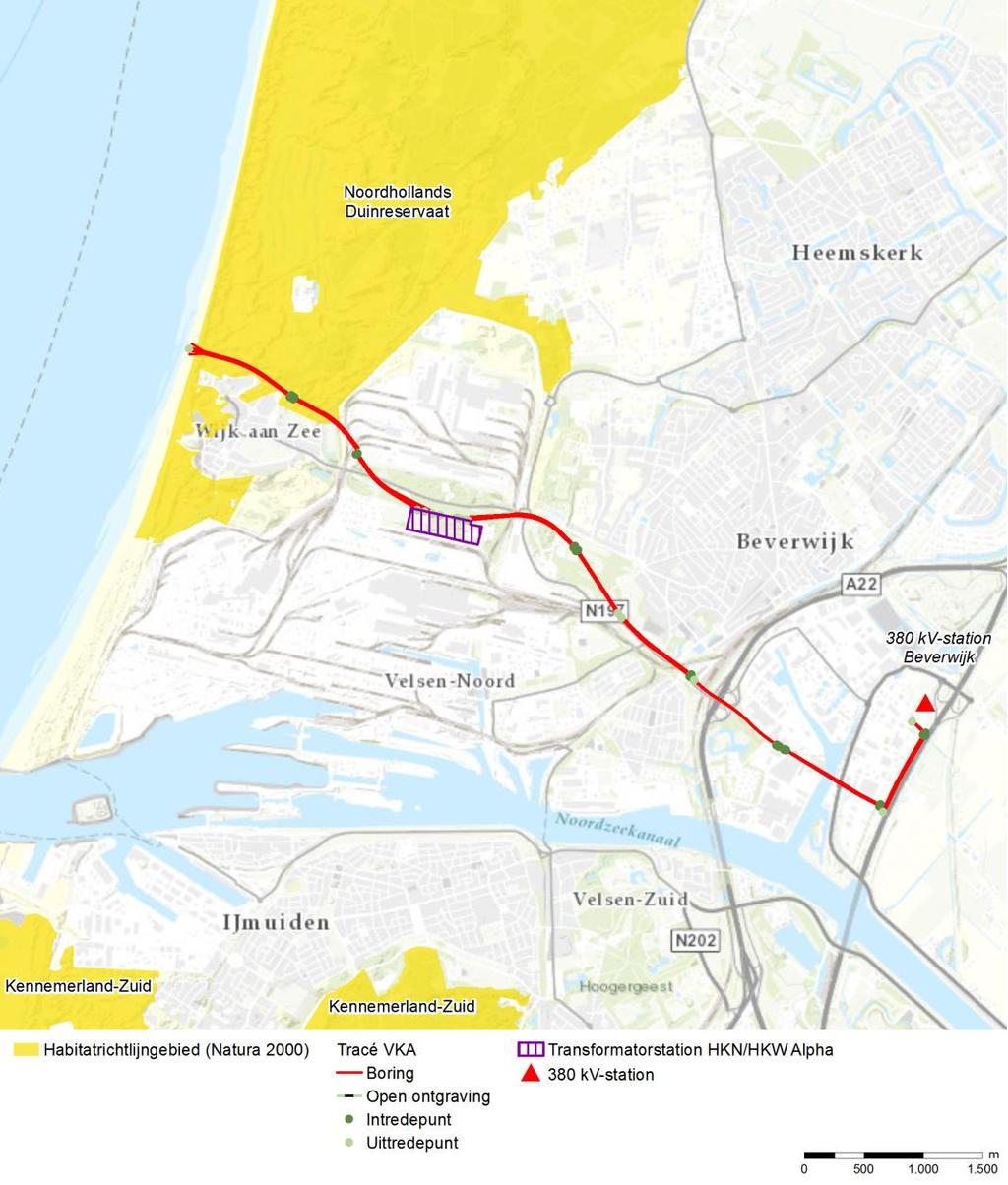 Vastgesteld Inpassingsplan Net op zee Hollandse Kust (noord) en Hollandse Kust (west Alpha) Figuur 12: Hoogspanningskabels op land t.o.v.
