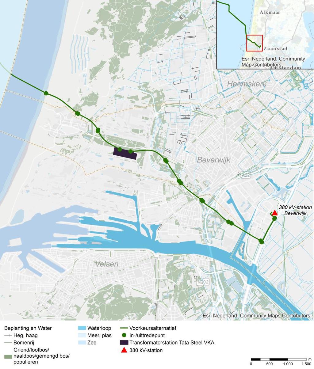 Vastgesteld Inpassingsplan Net op Zee Hollandse Kust (noord) en Hollandse Kust (west Alpha) Figuur 15: Hoogspanningskabels op land ten opzichte van beplanting en water De aanleg van het