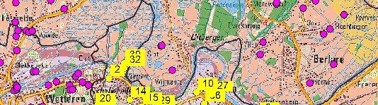 Figuur 16: ligging grondwaterwinningen in Wichelen (gegevens: Databank Ondergrond Vlaanderen) Inwoners van Wichelen die hun woning niet kunnen aansluiten op het waterbedelingsnet kunnen een premie