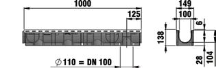 Type 010 met GUGI-gietijzeren mazenrooster, mazen 15/25, zwart, vergrendeld Type 01005 met GUGI-gietijzeren mazenrooster, mazen 15/25, zwart, vergrendeld hoogte afwateringsdoorsnede cm²