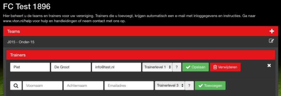 2.1.1) Er klappen velden uit met de gegevens van de trainer(s). b. Klik achter de naam van de trainer op de knop 'gegevens bewerken'. Deze heeft de vorm van een pennetje (Afb. 2.1.2). c.