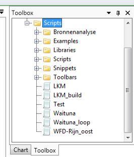 Figuur 3.22 Toolbox window in de KRW-Verkenner. Na een dubbelklik op een script wordt een tekst editor geopend in het hoofdscherm.