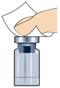 3. Om schuimvorming van de oplossing te voorkomen, injecteert u het oplosmiddel tegen de zijkant van de injectieflacon. 4.